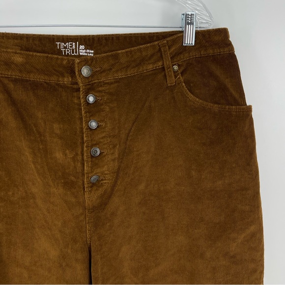 Time and Tru High Rise Wide Leg Button Fly Brown Corduroy Pants, Women's 20 - Picture 3 of 8